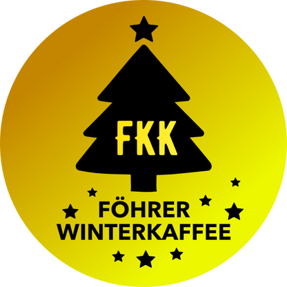 Goldenes Etikett des Föhrer Winterkaffees